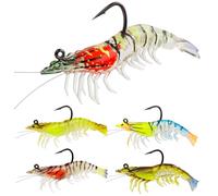 QualyQualy Leurre de pêche avec crochets, équipement de pêche en caoutchouc, kit de pêche Jigs Head pour truite, sandre et perche, appât de crevettes pour eau douce et salée, 8 cm de caoutchouc