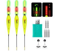 QualyQualy Lot de 3 flotteurs de pêche à LED avec chargeur et batterie, changement de couleur, pour le jour et la nuit, accessoires de pêche pour brochet, 20 cm, 19,5 cm, 21 cm