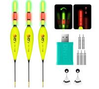 QualyQualy Lot de 3 flotteurs de pêche à LED avec chargeur et batterie, changement de couleur, pour le jour et la nuit, accessoires de pêche pour brochet, 20 cm, 19,5 cm, 21 cm