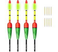 QualyQualy Lot de 4 bobbers de pêche lumineux en mousse EVA + 8 bâtons lumineux, pêche de nuit, bobbers lumineux (4 pièces - 20 cm)