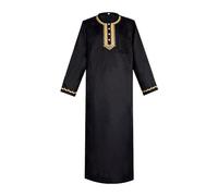 Quamis Musulman Homme Design Minimaliste Col Mandarin Brodé à Manches Longues Kaftan Robe Islamique Loose Moyen Orient Tenue
