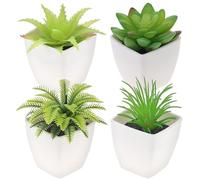 Quancru 4 Pack Petites Fausses Plantes Artificielles Plantes Succulentes Assorties Faux Plante Succulente pour Décor À La Maison Verdure Salle De Bains Étagère Intérieur