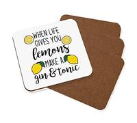 Quand Vie Apporte You Citrons Make Un Gin Et Tonic dessous de Verre Boissons Tapis Ensemble De 4