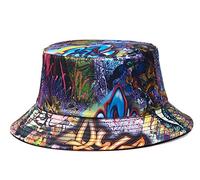 Quanhaigou Chapeau Seau pour Hommes et Femmes, Chapeaux de Soleil imprimés réversibles Pliables, pêcheurs en Plein air Voyage randonnée Plage Casquettes, Noir/Bleu, Taille Unique