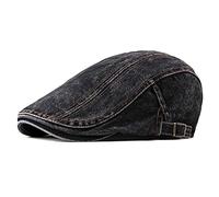 Quanhaigou Chapeaux Plats en Denim Unisexe pour garçon Gatsby Cabbie, bérets de Conduite en Coton pour Hommes et Femmes, Noir Vieilli Denim, Taille Unique, Denim Noir Vieilli, Taille Unique