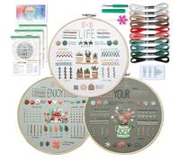 QUANMAITONG Kit Broderie Débutant, Punch Needle Adulte, Motif Floral Plantes - Cadre à Broder En Bois, Bricolage Au Point De Croix