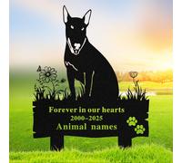 Quanqiuyi Marqueur de tombe personnalisé Bull Terrier - Piquet commémoratif en métal émaillé cuit, plaque de cimetière imperméable pour animaux de compagnie, cadeau de condoléances en plein air