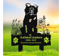 Quanqiuyi Plaque commémorative personnalisée Border Collie - Marqueur funéraire en métal personnalisé pour chiens, pierre tombale résistante aux intempéries avec piquet pour jardin, cour, cadeau de