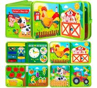 Quanquer Busy Board Book Jouet Montessori pour Enfant 1 2 3 Ans - Planche d'activités de la Farm Cadeau d'anniversaire Jouets pour Garçons et Filles de 1 an - Bébé Jouets de Voyage Avion Voiture