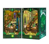 Quanquer Kit de bricolage pour le coin des livres avec housse anti-poussière et lumière LED - Puzzle en bois 3D - Maison de poupée - Noël, Halloween, idées d'anniversaire pour les enfants de 14 ans et