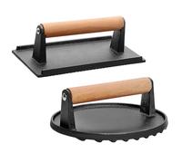 Quantfire Presse à hamburger Smash pour plaque de cuisson Blackstone, en fonte robuste, ronde de 17,8 cm et rectangulaire de 20,3 x 10,2 cm avec poignée en bois pour Blackstone Camp Chef Pitboss Weber