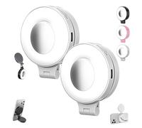 Quantifty Lot de 2 lampes magnétiques 3 en 1 pour selfies, lumière magnétique de téléphone avec miroir, rotation à 360 °, pour portrait de nuit, diffusion en direct (blanc)