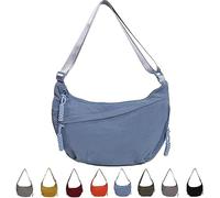 Quantifyn Crossbody Bag, Fashion Plain Color Nylon Crossbody Hobo Bag, Adjustable Strap (Blue)