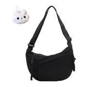 Quantifyn Crossbody Bag, Fashion Plain Color Nylon Crossbody Hobo Bag, Built-in Compartments for Easy Storage (Black)