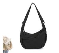 Quantifyn Crossbody Bag,Quantifyn Fashion Plain Color Nylon Crossbody Hobo Bag Divider Inside,Adjustable Strap,for Woman (Black)