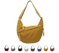 Quantifyn Crossbody Bag, Quantifyn Women Fashion Plain Color Nylon Crossbody Hobo Bag, Adjustable Strap, Lightweight (Yellow)