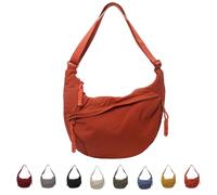 Quantifyn Crossbody Bag, Quantifyn Women Fashion Plain Color Nylon Crossbody Hobo Bag, Adjustable Strap, Lightweight (Orange)