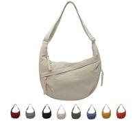 Quantifyn Crossbody Bag, Quantifyn Women Fashion Plain Color Nylon Crossbody Hobo Bag, Adjustable Strap, Lightweight (Beige)