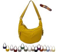 Quantifyn Crossbody Bag, Quantifyn Women's Fashion Plain Color Nylon Crossbody Hobo Bag, Adjustable Strap (Yellow)