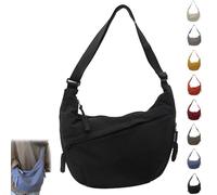 Quantifyn Crossbody Bag, Quantifyn Women's Fashion Plain Color Nylon Crossbody Hobo Bag, Divider Inside, Adjustable Strap (Black)