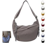 Quantifyn Crossbody Bag, Quantifyn Women's Fashion Plain Color Nylon Crossbody Hobo Bag, Divider Inside, Adjustable Strap (Gray)