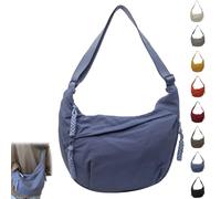 Quantifyn Crossbody Bag, Quantifyn Women's Fashion Plain Color Nylon Crossbody Hobo Bag, Divider Inside, Adjustable Strap (Blue)