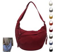 Quantifyn Crossbody Bag, Quantifyn Women's Fashion Plain Color Nylon Crossbody Hobo Bag, Divider Inside, Adjustable Strap (Red)