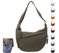 Quantifyn Crossbody Bag, Quantifyn Women's Fashion Plain Color Nylon Crossbody Hobo Bag, Divider Inside, Adjustable Strap (Green)