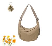 Quantifyn Crossbody Bag, Women's Fashion Plain Color Nylon Crossbody Bag with Divider Inside, Adjustable Strap (Khaki)