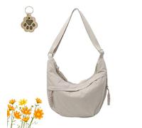 Quantifyn Crossbody Bag, Women's Fashion Plain Color Nylon Crossbody Bag with Divider Inside, Adjustable Strap (Beige)