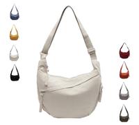 Quantifyn Crossbody Bag, Women's Fashion Plain Color Nylon Crossbody Hobo Bag, Lightweight Crescent Crossbody Bags (Beige)