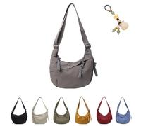 Quantifyn Crossbody Bag,Women'S Solid Color Nylon Dumpling-Shaped Crossbody Bag,Adjustable Shoulder Strap, Interior Dividers (Gray)