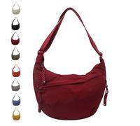 Quantifyn Women'S Fashion Plain Color Nylon Crossbody Hobo Bag, Nylon Crossbody Bags For Women, Quantifyn Crossbodys Bag (Wine Red)