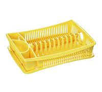 Quantio Égouttoir à Vaisselle - Bac Anti-Goutte - Plastique - Dimensions: 40 x 28 x 9 cm - Couleurs: Gris, Jaune, Rouge - Idéal pour Assiettes, Tasses et Couverts