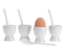Quantio Lot de 8 Porte-œufs en Porcelaine pour 4 œufs et 4 cuillères Blanc