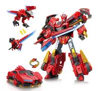 QUANTUM HEROES DINOSTER 2-en-1 Blaze Bolt - Robot & Véhicule, 5+ | Robot 2-en-1 convertible en véhicule. 21cm, 30+ articulations. Épée devient mini dino. Sans piles. Dès 5 ans