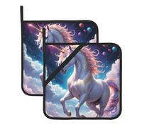 Quantum Lot de 2 maniques carrées résistantes à la chaleur Motif licorne 20,3 x 20,3 cm Tissus de qualité, anti-brûlure et faciles à nettoyer