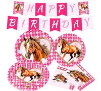 quarante et une pièces décoration anniversaire cheval vaisselle fête espace anniversaire enfant set déco cheval assiettes papier gobelets serviettes vaisselle papier accessoires fête ensemble