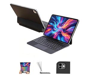QUARK Étui pour iPad A16 11e/10e génération avec clavier, étui clavier magnétique ultra léger pour iPad 11", support cantilever flottant facile à régler, pavé tactile multi-touch, rétroéclairé 7