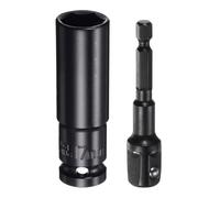 QUARKZMAN 1/2" Entraînement 17mm 6 Points Douilles à Impact Profond 3" Longueur avec 1/2" à 1/4" Adaptateurs Tige Hexagonale Recouverts de Phosphate, en Acier CR-V