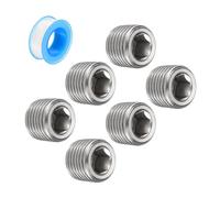 QUARKZMAN 1/8"NPT Interne Hex Filetage Douille Tuyau Bouchon Inox Acier avec PTFE Ruban Mâle Filetage Tuyau Capuchon Argent 6pcs