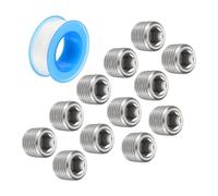 QUARKZMAN 1/8"NPT Interne Hexagonal Filetage Prise Tuyau Bouchon Acier Inox avec PTFE Ruban Mâle Filetage Tuyau Capuchon Argent 12PCS