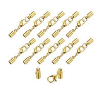 QUARKZMAN 10 Ensembles de Fermoirs à Embouts de Cordon en Cuir de 4 mm avec Mousquetons à Griffes de Homard, Terminaisons en Baril pour la Fabrication de Bracelets en Cuir, Ton Doré