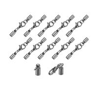 QUARKZMAN 10 Ensembles de Fermoirs à Embouts de Cordon en Cuir de 4 mm avec Mousquetons à Griffes de Homard, Terminaisons en Baril pour la Fabrication de Bracelets en Cuir, Noir Métallique