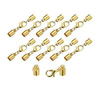 QUARKZMAN 10 Ensembles de Fermoirs à Embouts de Cordon en Cuir de 5 mm avec Mousquetons à Griffes de Homard, Terminaisons en Baril pour la Fabrication de Bracelets en Cuir, Ton Doré