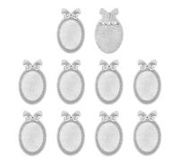 QUARKZMAN 10 Pcs gemme Broche, 40x30mm Plateau En Alliage Épingles Ovale, Broche Vintage Pour DIY Bijoux Pendentifs Bricolage Photo, Style Nœud, Argent