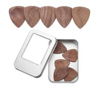 QUARKZMAN 10 Pcs Mediator En Bois, 2.5mm Mediators En Noyer Avec Rainures Et Boite De Rangement Pour Guitares Electriques, Acoustiques Et Basses, Marron Rouge