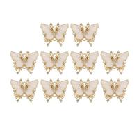 QUARKZMAN 10 Pcs Mini Charm Papillon, Pendentif Papillon En Métal Doré Avec Diamant Pour Création De Bijoux DIY Bracelet Collier Boucle D'oreille Téléphone Porte-clés, Blanc, 23x26mm