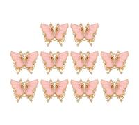 QUARKZMAN 10 Pcs Mini Charmes Papillon Pendentif Papillon Rose 23x26mm | En Métal Doré Avec Diamant Pour Création De Bijoux DIY Bracelet Collier Boucle Téléphone Porte-Clés