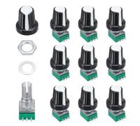 QUARKZMAN 10 Set RK097NS 10K Potentiometer Kit, Single Linear Rotary Seal Amplifier Potentiometers With Knobs Nuts Washers Pour Circuit Connection Volume Control, Black/White